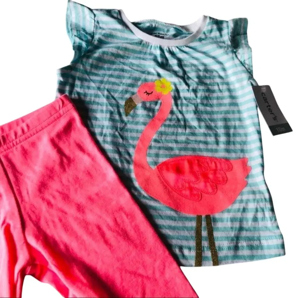 Carters 2Pc Shirt/Pants Flamingo Stripe Set 18M
